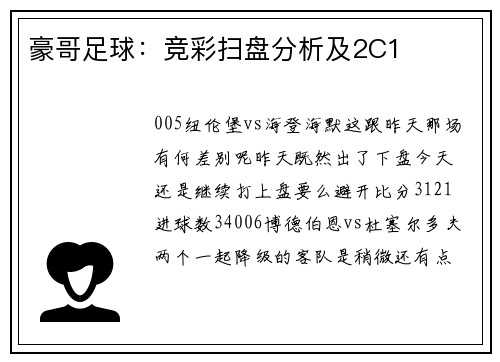 豪哥足球：竞彩扫盘分析及2C1